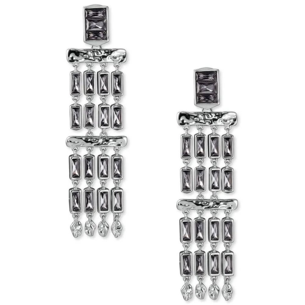 KENDRA SCOTT Jack Rhodium Plated Gray Crystal Chandelier Statement Earrings